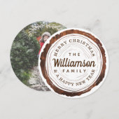 メリークリスマス　ラスティック　ウッドグレイン　ツリー　スライス シーズンカード (正面/裏面)