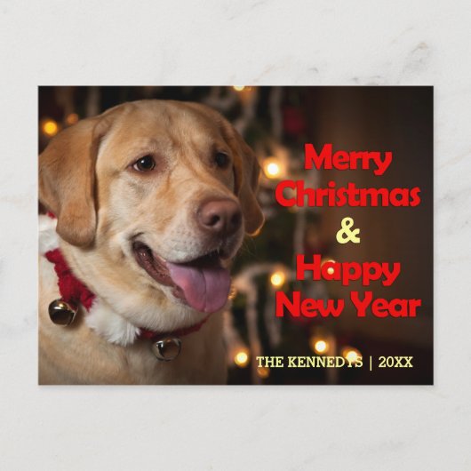 メリークリスマス-ラブラドル・レトリーバー犬の鐘つば シーズンポストカード (正面)