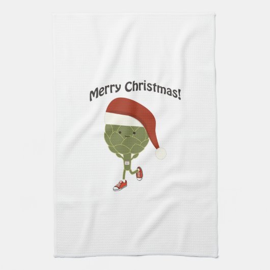 メリークリスマス!ランニングアーティチョーク キッチンタオル (縦)