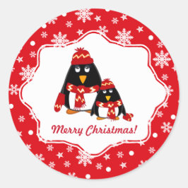 メリークリスマス.リトルおもしろいペンギン ラウンドシール