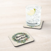 メリークリスマス – リース – 手絵を描水色 コースター (右側)