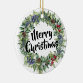 メリークリスマス – リース – 手絵を描水色 セラミックオーナメント (右)