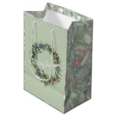 メリークリスマス – リース – 手絵を描水色 ミディアムペーパーバッグ (正面アングル)