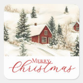 メリークリスマス　ルースチックウッドランドキャビン　ホリデー スクエアシール (正面)