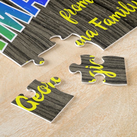 「メリークリスマス!」レインボー文字フェイクウッドルック ジグソーパズル (側面)