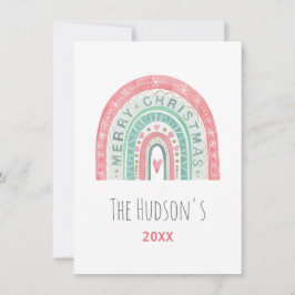メリークリスマス レインボー ファミリー ネーム 水彩アート シーズンカード