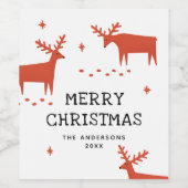 メリークリスマス.レッドウィンターウッドランドトナカイ ワインラベル (シングルラベル)