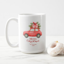 メリークリスマス レッドカー – パーソナライズド ホリデー コーヒーマグカップ