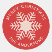 メリークリスマス.レッドピンクのスノーフレークの休日 ラウンドシール (正面)