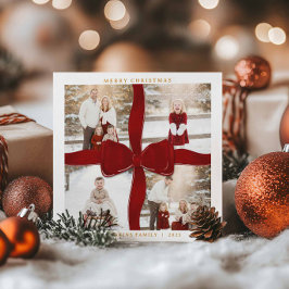 メリークリスマス レッドボウ 4枚写真 ホリデーカード