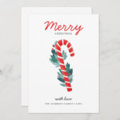 メリークリスマス.レッド棒つきキャンデーキャンディ&ブルーフローラ シーズンカード (正面/裏面)