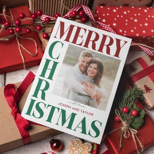 メリークリスマス レッド グリーン タイポグラフィ スクエア 写真 シーズンカード