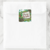 メリークリスマス |レトロホリー&パインコーン スクエアシール (バッグ)