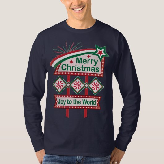 メリークリスマス レトロマーキー - 世界に喜びを Tシャツ (正面)