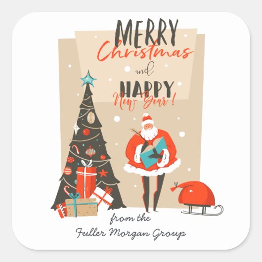 メリークリスマス |レトロミッドセンチュリーモダンホリデー スクエアシール (正面)