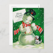 メリークリスマス |レトロ雪だるま シーズンポストカード (正面/裏面)
