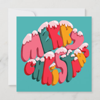 メリークリスマス レトロ風バルーン文字 雪 かわいい