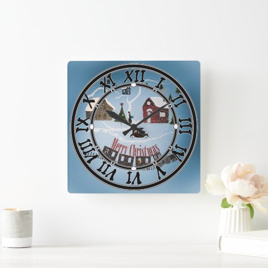 メリークリスマス、レトロ スクエア壁時計 (ホーム)