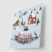 メリークリスマス、レトロ スクエア壁時計 (傾斜)