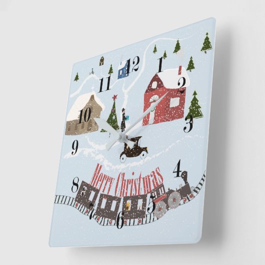 メリークリスマス、レトロ スクエア壁時計 (傾斜)
