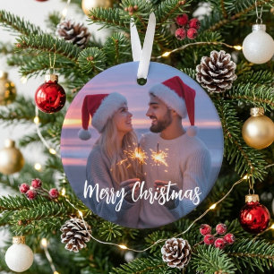 メリークリスマス ロマンチック スパークル カップル 写真 オーナメント