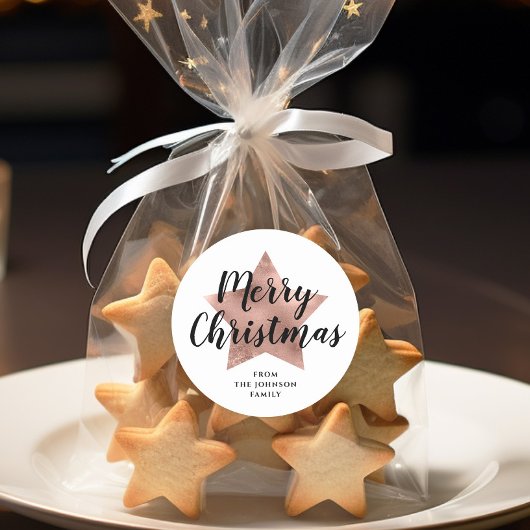 メリークリスマス ローズゴールド スター ラウンドシール