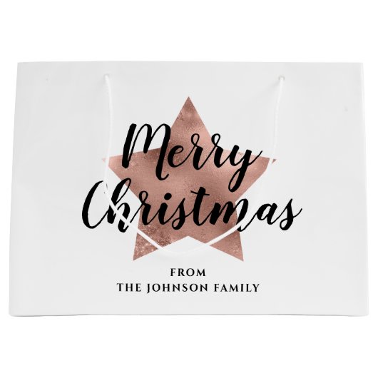 メリークリスマス ローズゴールド スター ラージペーパーバッグ (正面)