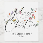 メリークリスマス ワイルドフラワーズ ホリデー モダン ワインラベル (シングルラベル)