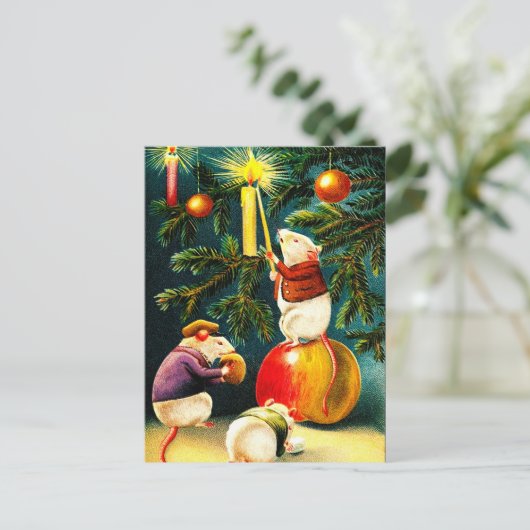 メリークリスマス.ヴィンテージおもしろいネズミ ポストカード (スタンド正面)