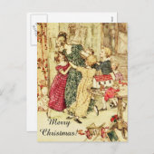 メリークリスマス、ヴィンテージの女性と子供の踊り シーズンポストカード (正面/裏面)