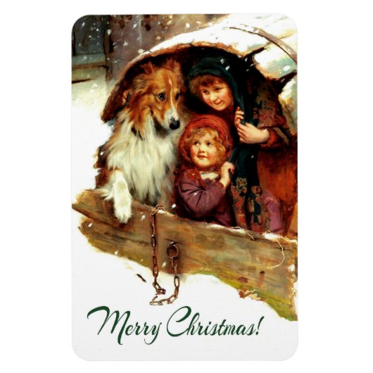 メリークリスマス.ヴィンテージアートのクリスマスプレゼント マグネット (縦)