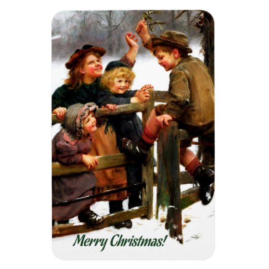 メリークリスマス.ヴィンテージアートのクリスマスプレゼント マグネット (縦)