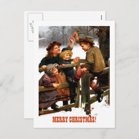メリークリスマス。ヴィンテージアート シーズンポストカード (正面/裏面)