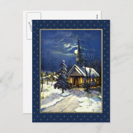 メリークリスマス.ヴィンテージクリスマス教会 シーズンポストカード (正面/裏面)