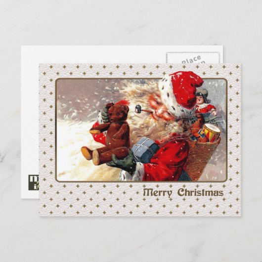 メリークリスマス.ヴィンテージサンタクロース シーズンポストカード (正面/裏面)
