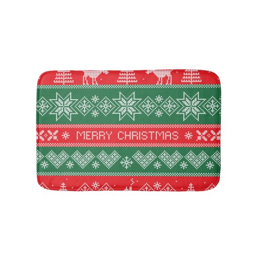 メリークリスマス：ヴィンテージフェスティバルパターン。 バスマット (正面)