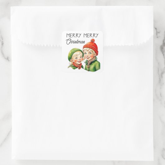 メリークリスマス |ヴィンテージブロンドの子供 スクエアシール (バッグ)