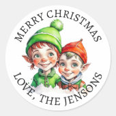 メリークリスマス |ヴィンテージリトル小妖精や小人 パーソナライズされた ラウンドシール (正面)