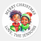 メリークリスマス |ヴィンテージリトル小妖精や小人 パーソナライズされた ラウンドシール (正面)