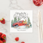 メリークリスマス |ヴィンテージレッドトラックパーソナライズされた スタンダードカクテルナプキン (インサイチュ)