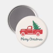 メリークリスマス |ヴィンテージレッドピックアップトラック マグネット (正面/裏面)