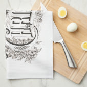 「メリークリスマス」ヴィンテージ付きお茶 キッチンタオル (四つ折り)