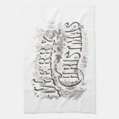 「メリークリスマス」ヴィンテージ付きお茶 キッチンタオル (縦)