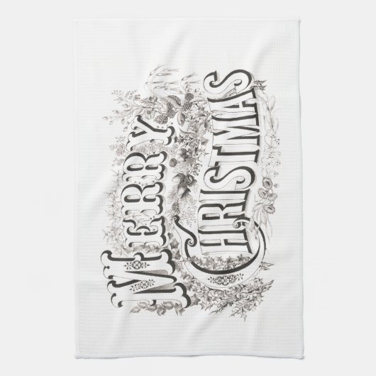「メリークリスマス」ヴィンテージ付きお茶 キッチンタオル (縦)