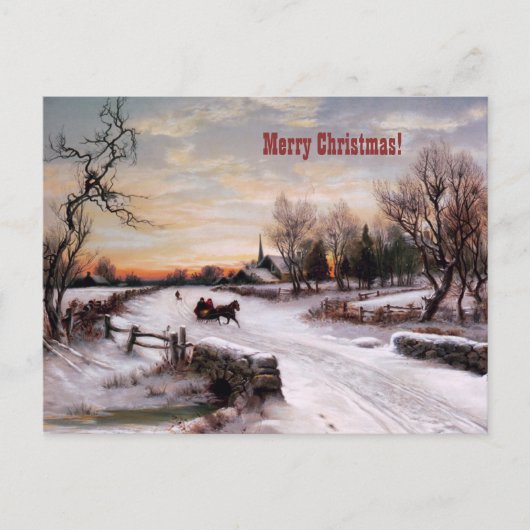 メリークリスマス.ヴィンテージ冬のシーンカード シーズンポストカード (正面)