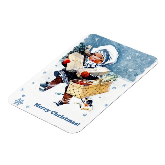 メリークリスマス.ヴィンテージ冬の景色 マグネット (左側)