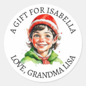 メリークリスマス |ヴィンテージ小さな女の子ギフトラベル ラウンドシール (正面)