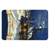 メリークリスマス.ヴィンテージ教会クリスマスプレゼント マグネット (横)