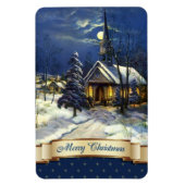 メリークリスマス.ヴィンテージ教会クリスマスプレゼント マグネット (縦)