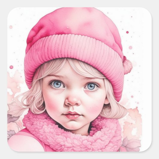 メリークリスマス |ヴィンテージ水彩小妖精や小人ピンク スクエアシール (正面)